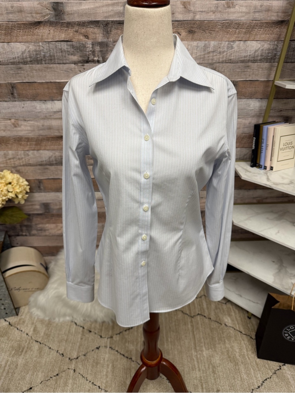 Brooks Brothers Non Iron Light Blue Pinstripe Long Sleeve